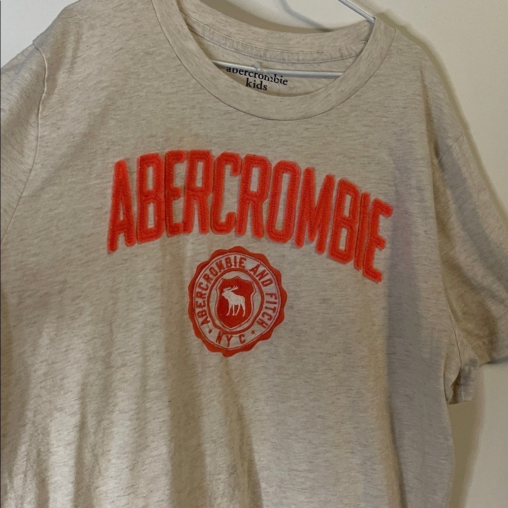 Abercrombie Kids Gray T-Shirt with Orange/peach color, size 14-16, P2p 19” - Picture 2 of 2